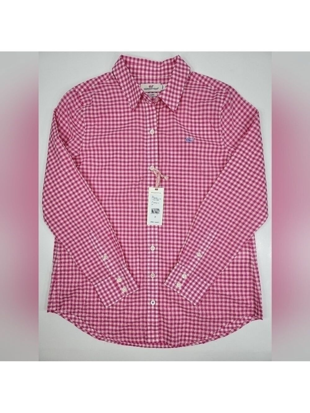 NEW Vineyard Vines Women’s 2 Little Gingham White Pink Button Down Relaxed NWT
